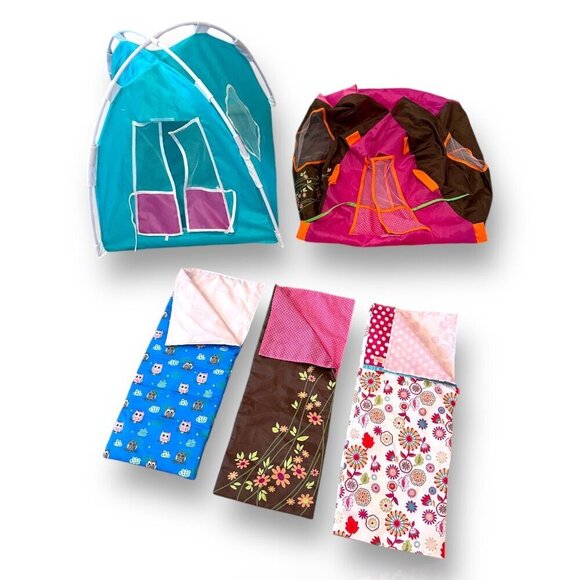 18" Doll Camping Set With 3 Sleeping Bags 2 Tents & Play Dishes - Picture 12 of 13